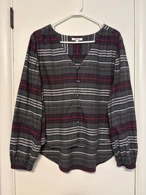 Madewell Women's L/S V-Neck Button-Down Shirt Top Blouse in Pineview Plaid XL